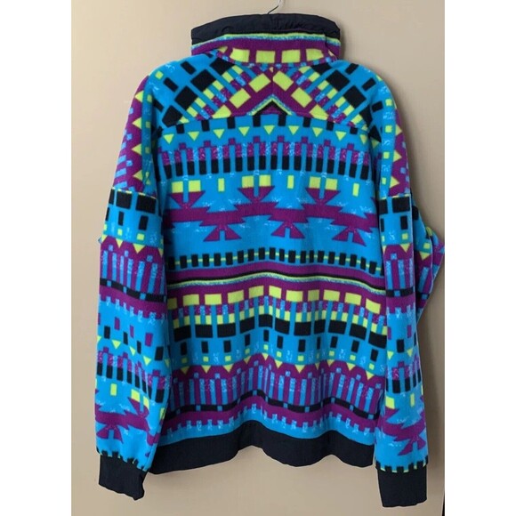 COLUMBIA Fleece Coat Sz Large Colorful High Neck Zip Pockets Aztec Print NWOT B7 - Picture 2 of 7
